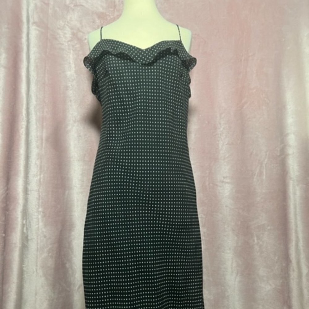 Ultra Dress New York Womens Black And White Polka Dot Ruffled Fit Dress Size 14